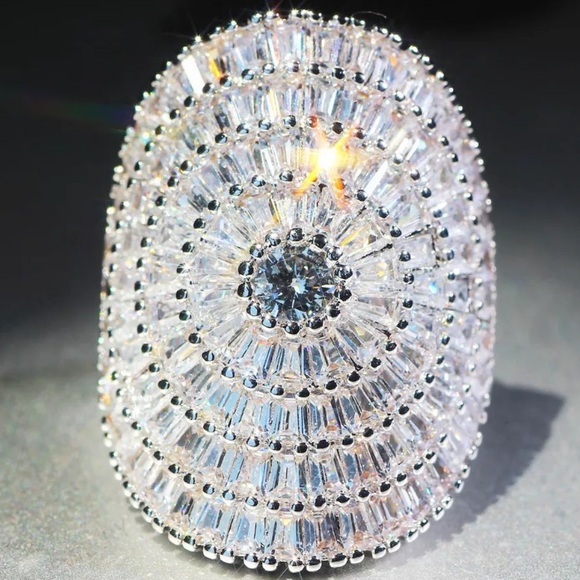 Sterling silver sim. diamond wide cocktail ring - Picture 2 of 5